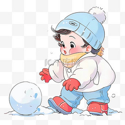 心愿滚雪球图片_可爱孩子滚雪球卡通手绘冬天元素
