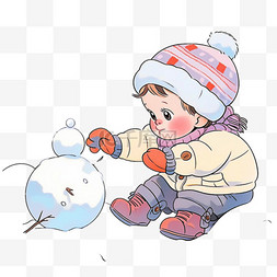 滚雪球图片_冬天可爱孩子手绘元素滚雪球卡通