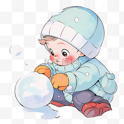 冬天可爱孩子滚雪球卡通元素手绘