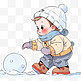 手绘冬天可爱孩子滚雪球卡通元素