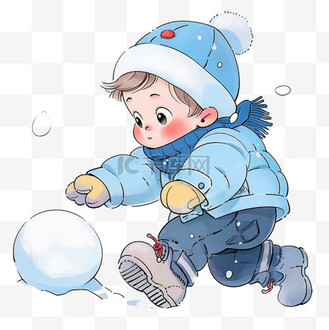 可爱小狗动作图片素材_可爱孩子冬天滚雪球卡通手绘元素