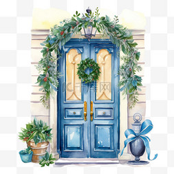 蓝色房门图片_圣诞蓝色房门元素立体免扣图案