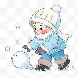 冬天滚雪球图片_可爱孩子滚雪球卡通冬天手绘元素