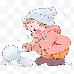 帅气手绘男孩图片_冬天滚雪球滚雪球可爱孩子卡通手