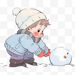 滚雪球图片_冬天可爱孩子滚雪球手绘元素卡通