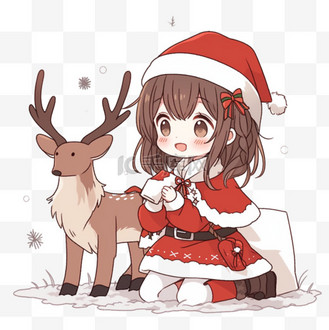 圣诞节可爱的女孩小鹿卡通礼物手绘元素
