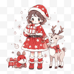 小鹿女孩图片_可爱的女孩小鹿礼物圣诞节卡通手