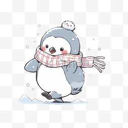 冬天可爱的企鹅手绘元素卡通