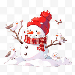 开心的小鸟图片_冬天可爱的雪人卡通手绘小鸟元素