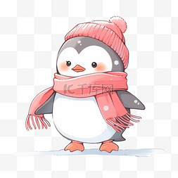 手绘冬天可爱的企鹅卡通元素