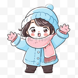 冬天可爱女孩招手手绘卡通元素