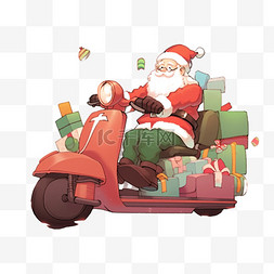 圣诞节圣诞老人骑车手绘元素礼物