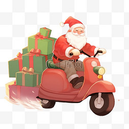 棕色骑车图片_圣诞节圣诞老人礼物骑车卡通手绘