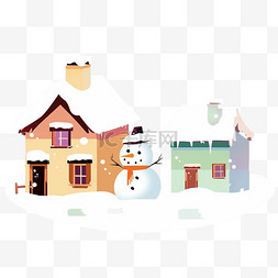 冬天可爱手绘雪人木屋卡通元素