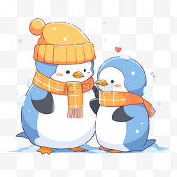 蓝色小帽子图片_冬天可爱的企鹅手绘卡通元素