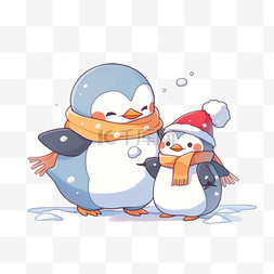 可爱的企鹅卡通手绘元素冬天
