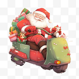 棕色骑车图片_圣诞节骑车圣诞老人礼物卡通手绘