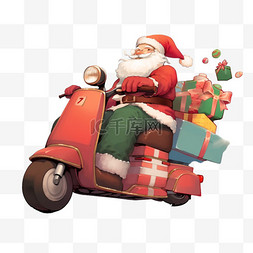 拿铃铛的圣诞老人图片_圣诞节手绘元素圣诞老人骑车礼物