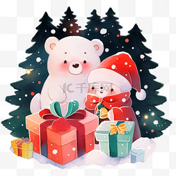 熊和小女孩图片_圣诞节卡通手绘小熊礼物元素