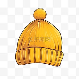 针织帽素材图片_冬天黄色的卡通手绘针织帽元素