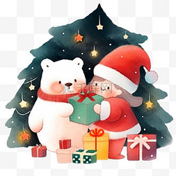 白色的圣诞树图片_小熊礼物圣诞节卡通手绘元素