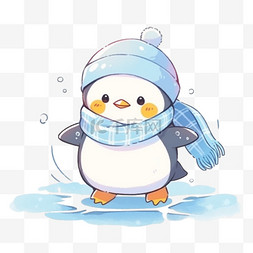 搭配黄色背景图片_手绘元素冬天可爱的企鹅卡通