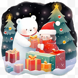 手绘圣诞节小熊礼物卡通元素