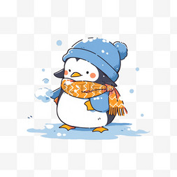 蓝色的帽子图片_可爱的企鹅卡通手绘冬天元素