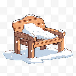 卡通木质椅子图片_冬天手绘元素木质的椅子覆盖雪卡