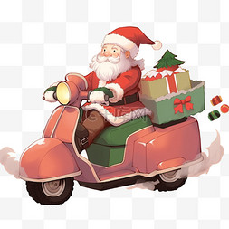 圣诞老人骑车圣诞节礼物卡通手绘