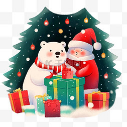 白色的圣诞树图片_圣诞节小熊礼物卡通手绘元素