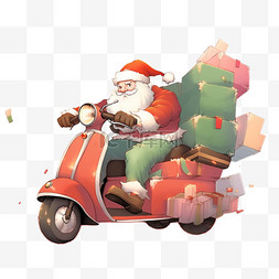 圣诞节圣诞老人骑车礼物手绘卡通