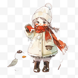 冬天可爱女孩雪人卡通元素手绘