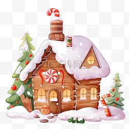 冬天雪松树图片_覆盖雪的糖果屋卡通冬天手绘元素