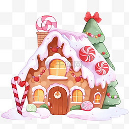 手绘小屋子图片_覆盖雪的冬天糖果屋卡通手绘元素