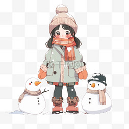 冬天雪地衣服图片_卡通冬天可爱女孩元素雪人手绘