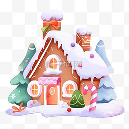 松树雪图片_冬天覆盖雪的糖果屋手绘元素卡通