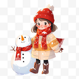 戴围巾的雪人图片_手绘元素冬天可爱女孩雪人卡通