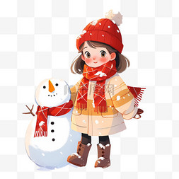 手绘元素冬天可爱女孩雪人卡通