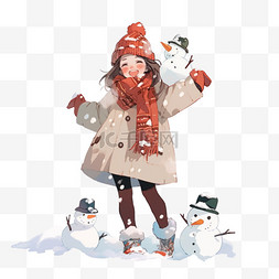 开心的小鸟图片_冬天可爱女孩卡通手绘雪人元素