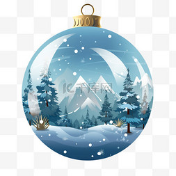 雪景水晶球图片_圣诞玻璃球里的雪景插画装饰元素