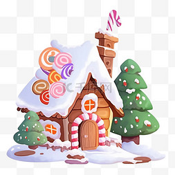冬天覆盖雪的糖果屋卡通元素手绘