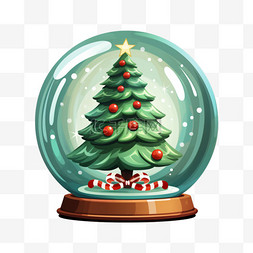 圣诞树插画素材图片_水晶球里的圣诞树插画装饰元素