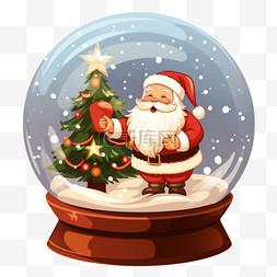 水晶球里的圣诞老人免抠装饰元素
