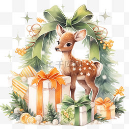 圣诞节可爱小鹿卡通礼物手绘元素