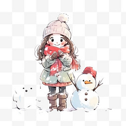 冬天可爱女孩手绘雪人卡通元素