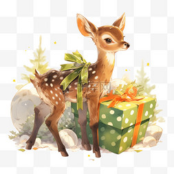 圣诞蝴蝶结铃铛图片_可爱小鹿礼物卡通手绘元素圣诞节
