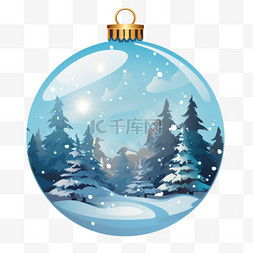 圣诞玻璃球里的雪景插画元素
