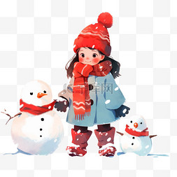 雪地里站着的雪人图片_冬天卡通可爱女孩雪人手绘元素