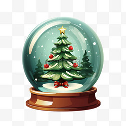 水晶球里的圣诞树插画元素